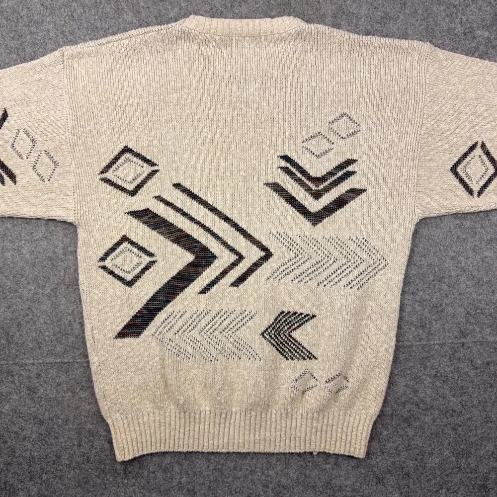 VTG London Fog Sweater Mens Large Tan Geometric Southwestern Cotton 90s USA